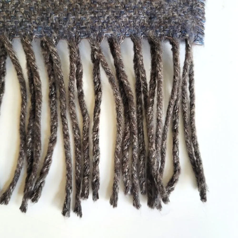 V. FRAAS Cashmink Scarf Brown & Blue with Fringe
